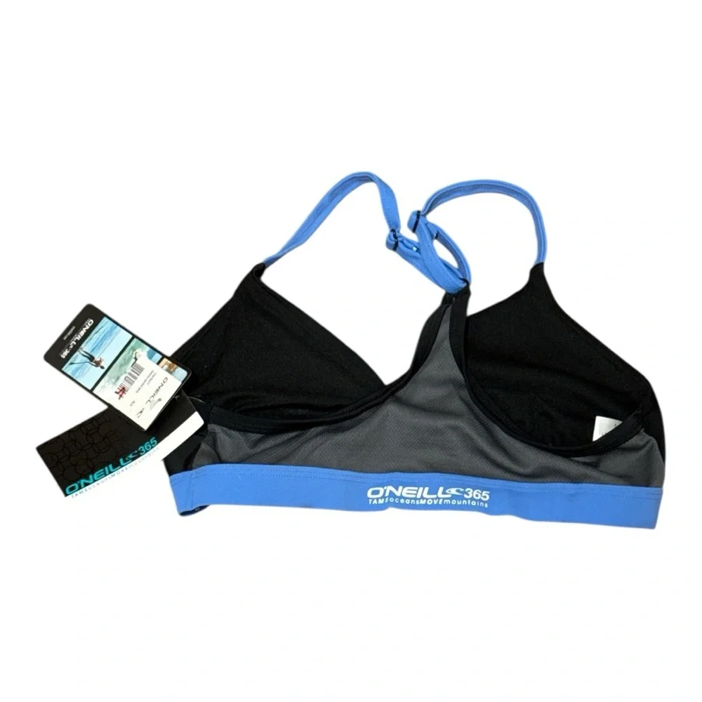 O'Neill Black & Periwinkle Sports Bikini Top Medium Sufing Volleyball UV 50 NWT - Picture 2 of 2